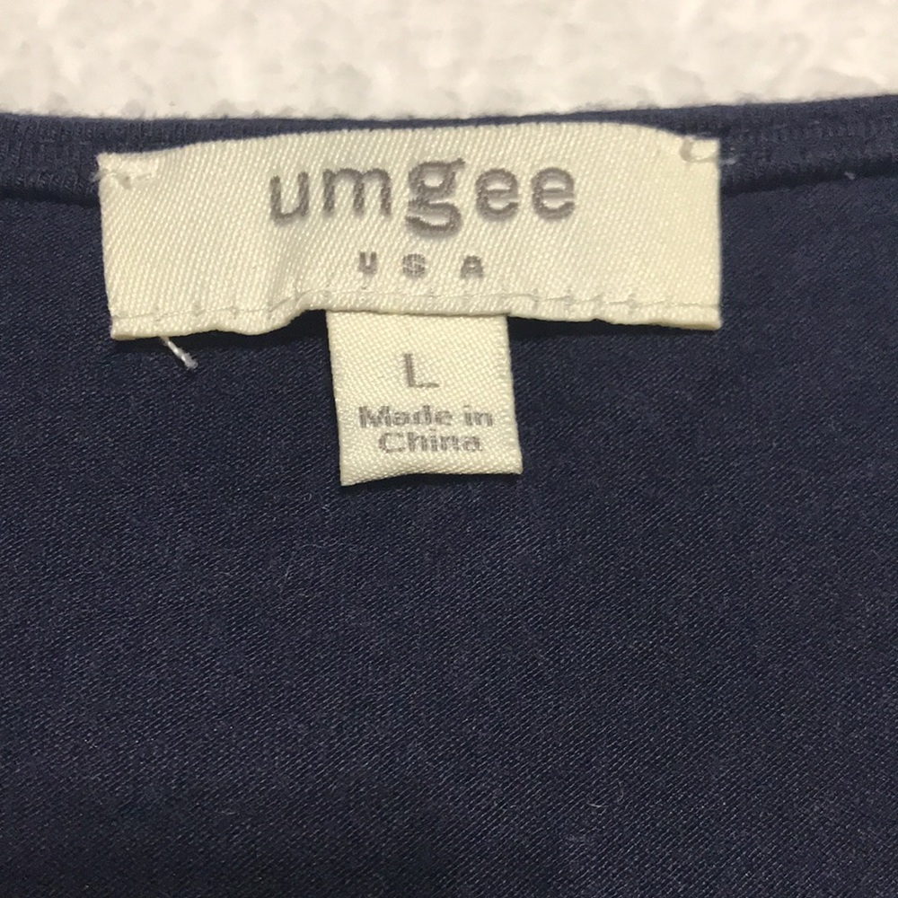 UMGEE Navy w/Navy Floral Print Trim Flowy Tunic Short Sleeve Size Large - Picture 5 of 9